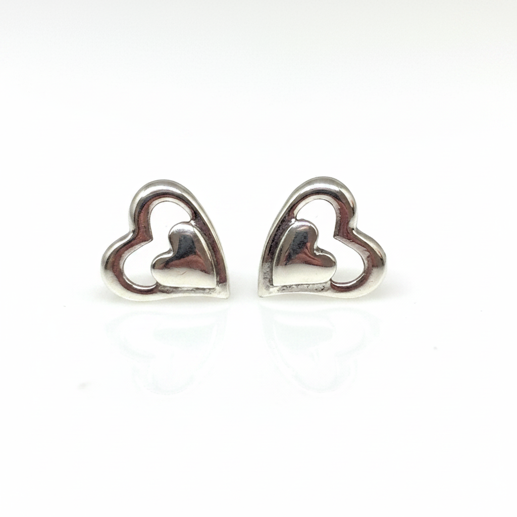 Silver double heart ear studs from Pixi Daisy