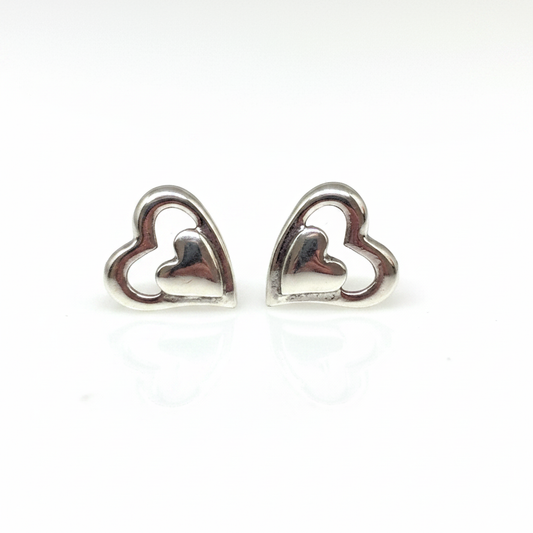 Silver double heart ear studs from Pixi Daisy
