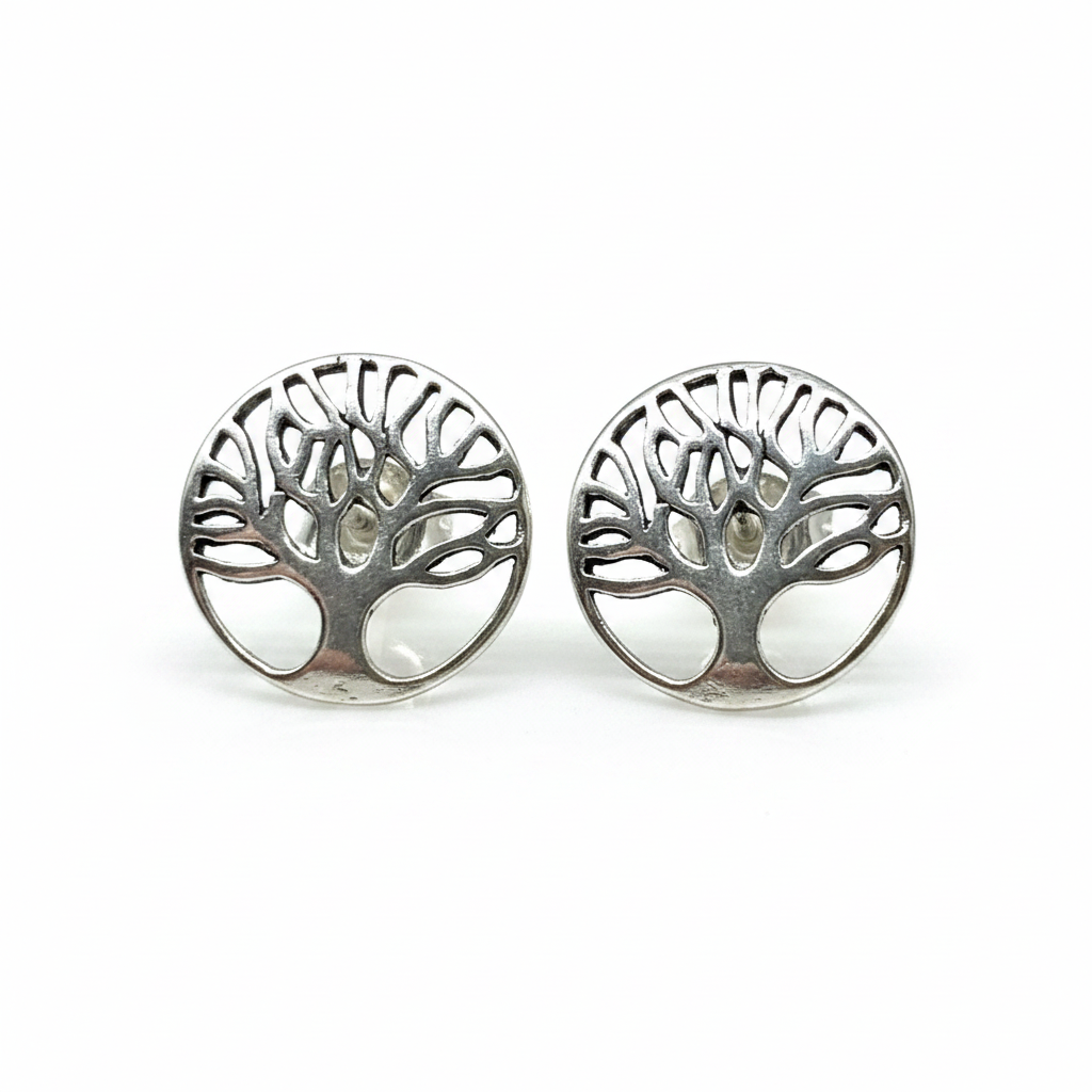 Round Tree of Life Stud Earrings in 925 Sterling Silver from Pixi Daisy