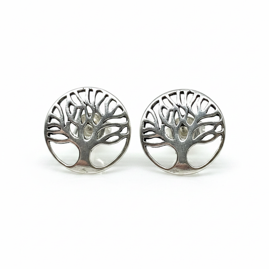 Round Tree of Life Stud Earrings in 925 Sterling Silver from Pixi Daisy