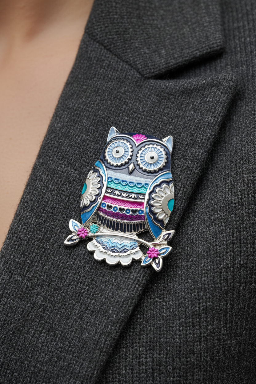 Miss Milly Blue & Pink Owl Magnetic Brooch from Pixi Daisy