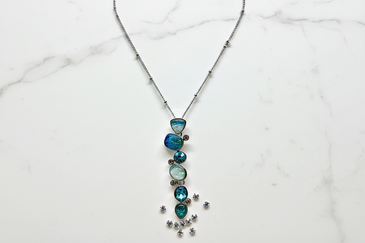 Miss Milly Blue Sparkles Necklace - Lay Flat Crystal Detail
