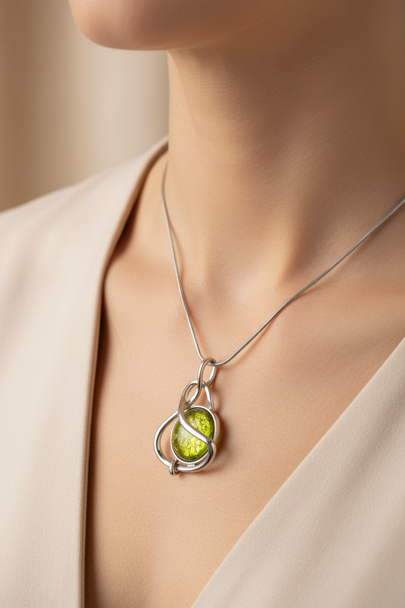 Miss Milly Green Twisted Necklace - Worn on Model
