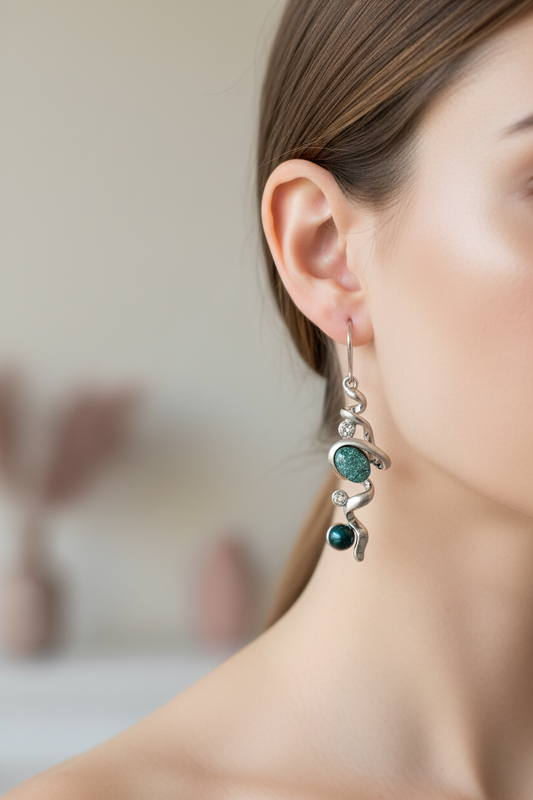 Miss Milly Grey Twisted Drop Earrings - Model Worn