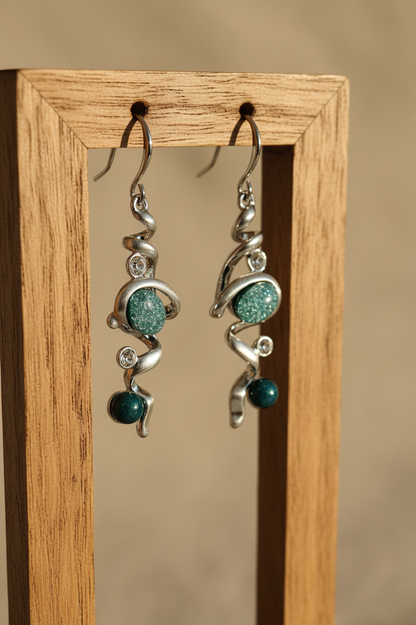 Miss Milly Grey Twisted Drop Earrings - Rustic Stand
