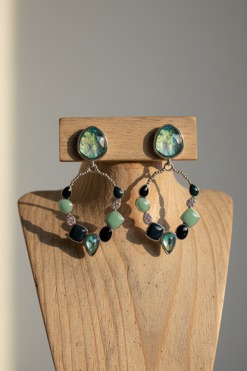 Miss Milly Navy and Green Drop Earrings - Rustic Stand
