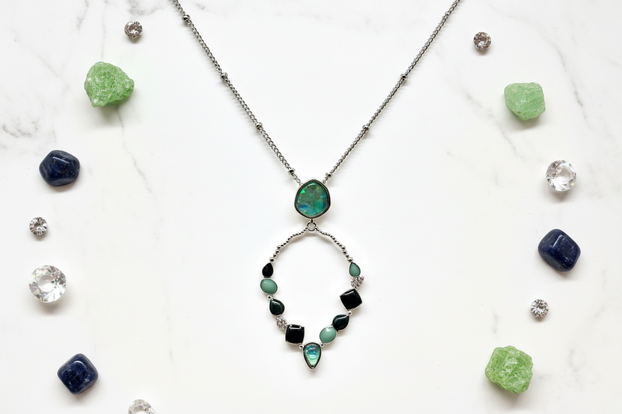 Miss Milly Navy & Green Necklace - Lay Flat