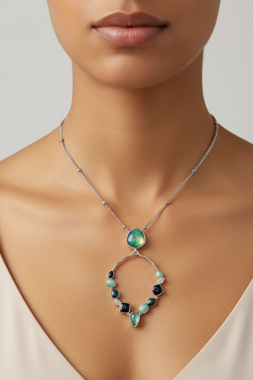 Miss Milly Navy & Green Necklace - Worn on Model