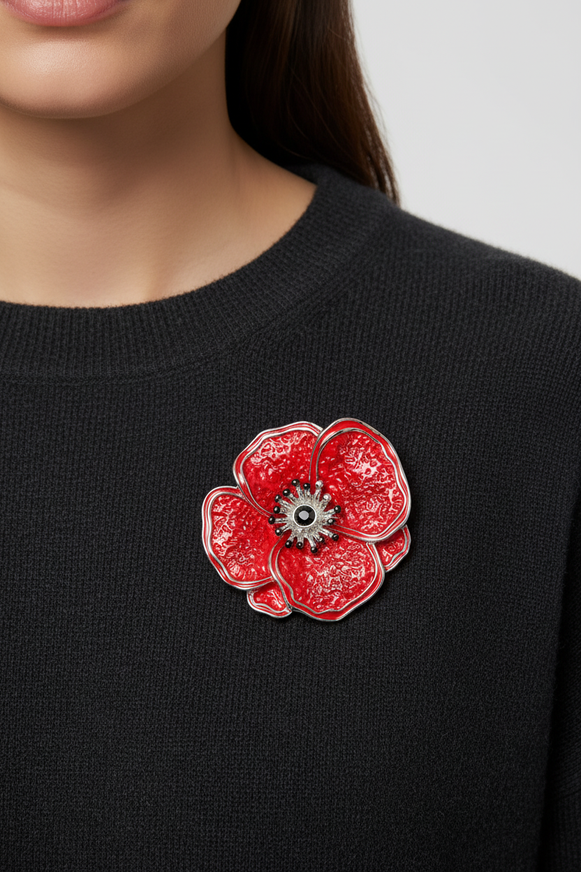 Miss Milly Poppy Magnetic Brooch on Model
