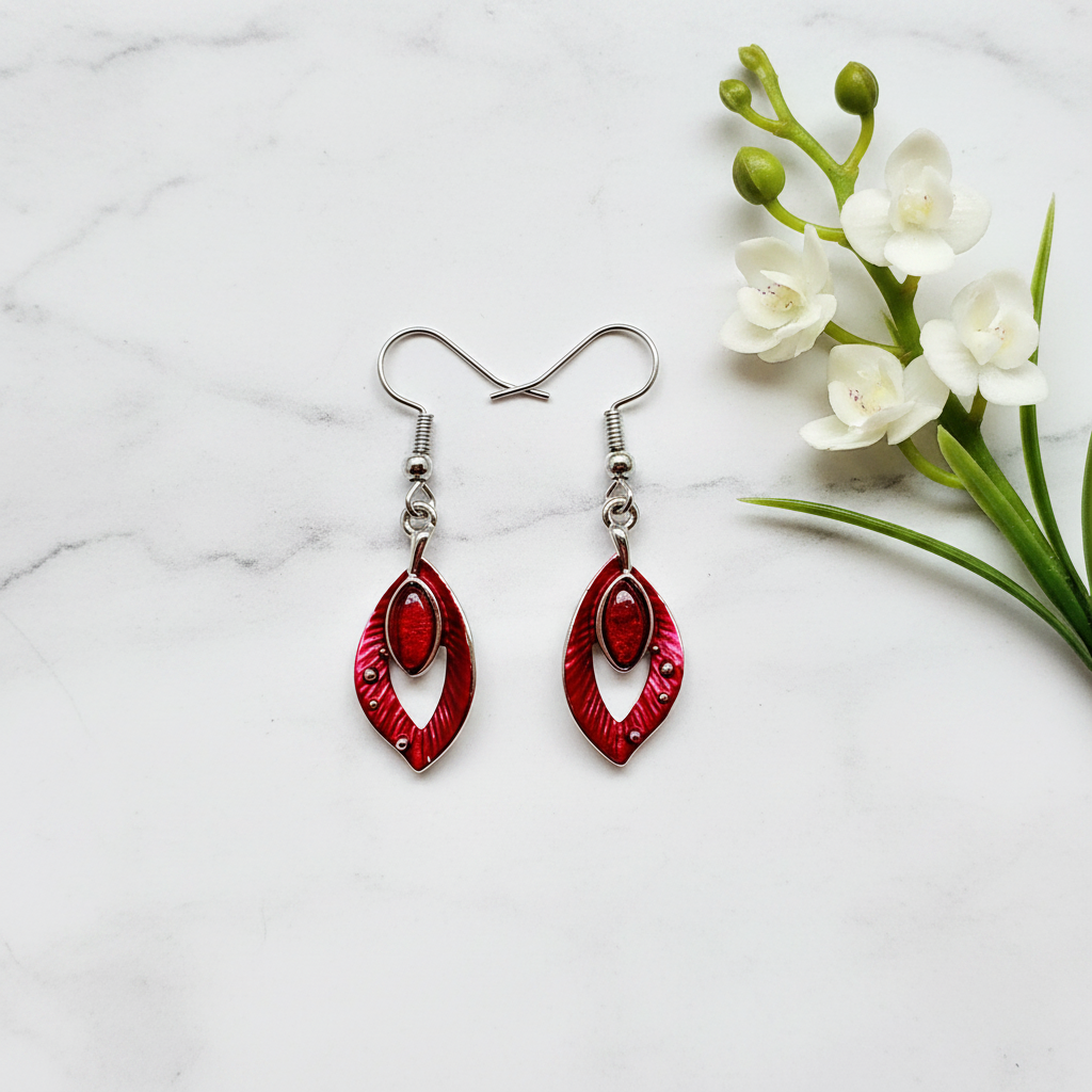 Miss Milly Red Orchid Drop Earrings - Flat Lay
