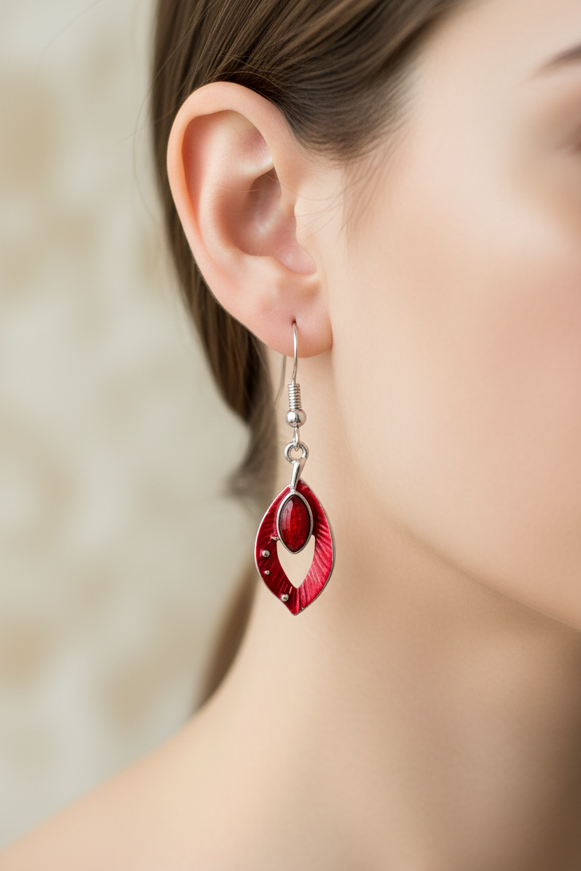 Miss Milly Red Orchid Drop Earrings - Model Worn