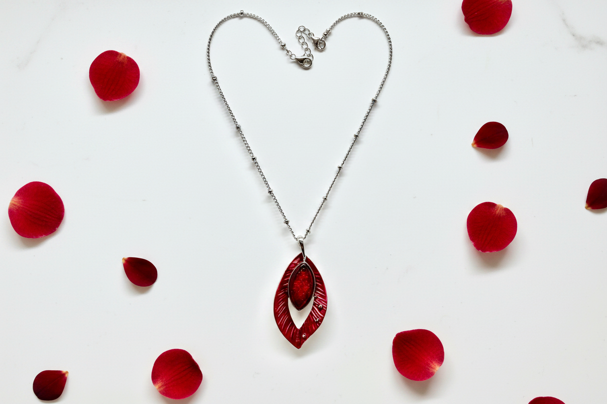 Miss Milly Red Orchid Necklace - Lay Flat with Red Petals