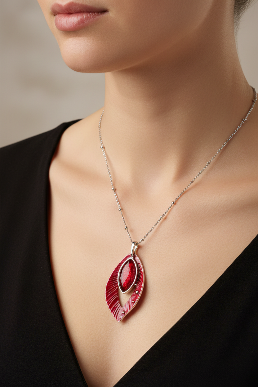 Miss Milly Red Orchid Necklace - Worn on Model