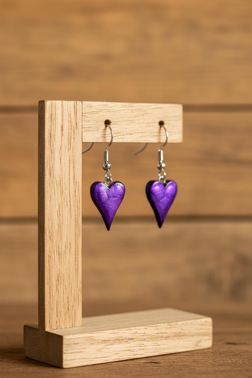 Miss Milly Royal Purple Heart Earrings - Rustic Stand