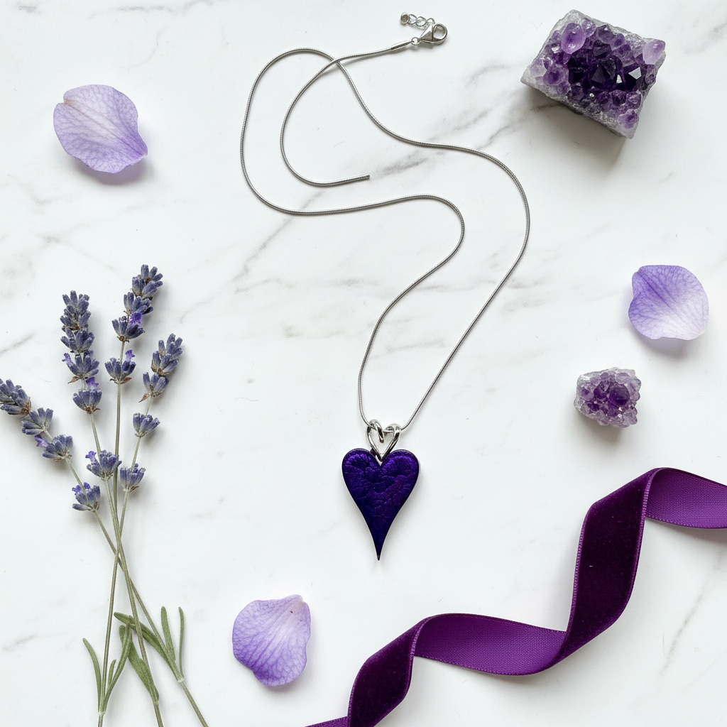 Miss Milly Royal Purple Heart Necklace - Lay Flat