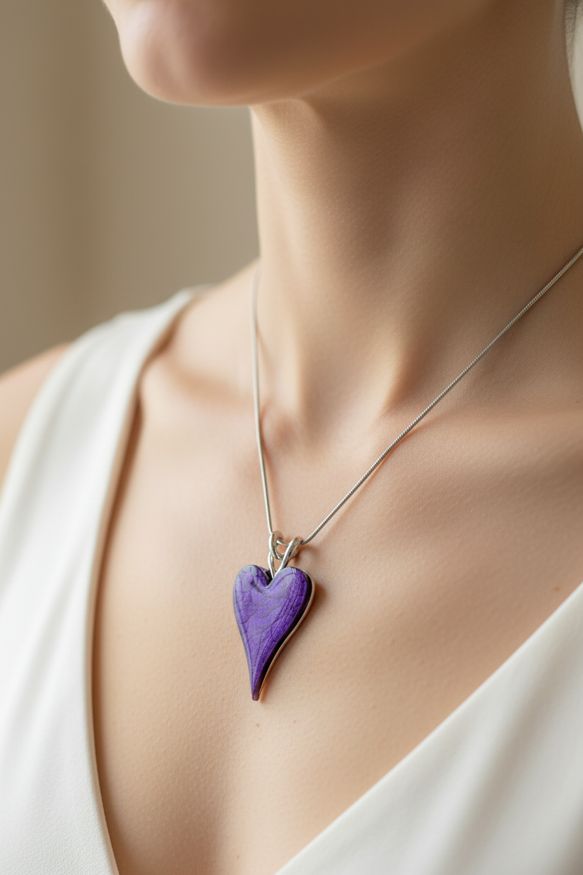 Miss Milly Royal Purple Heart Necklace - Model Close-Up