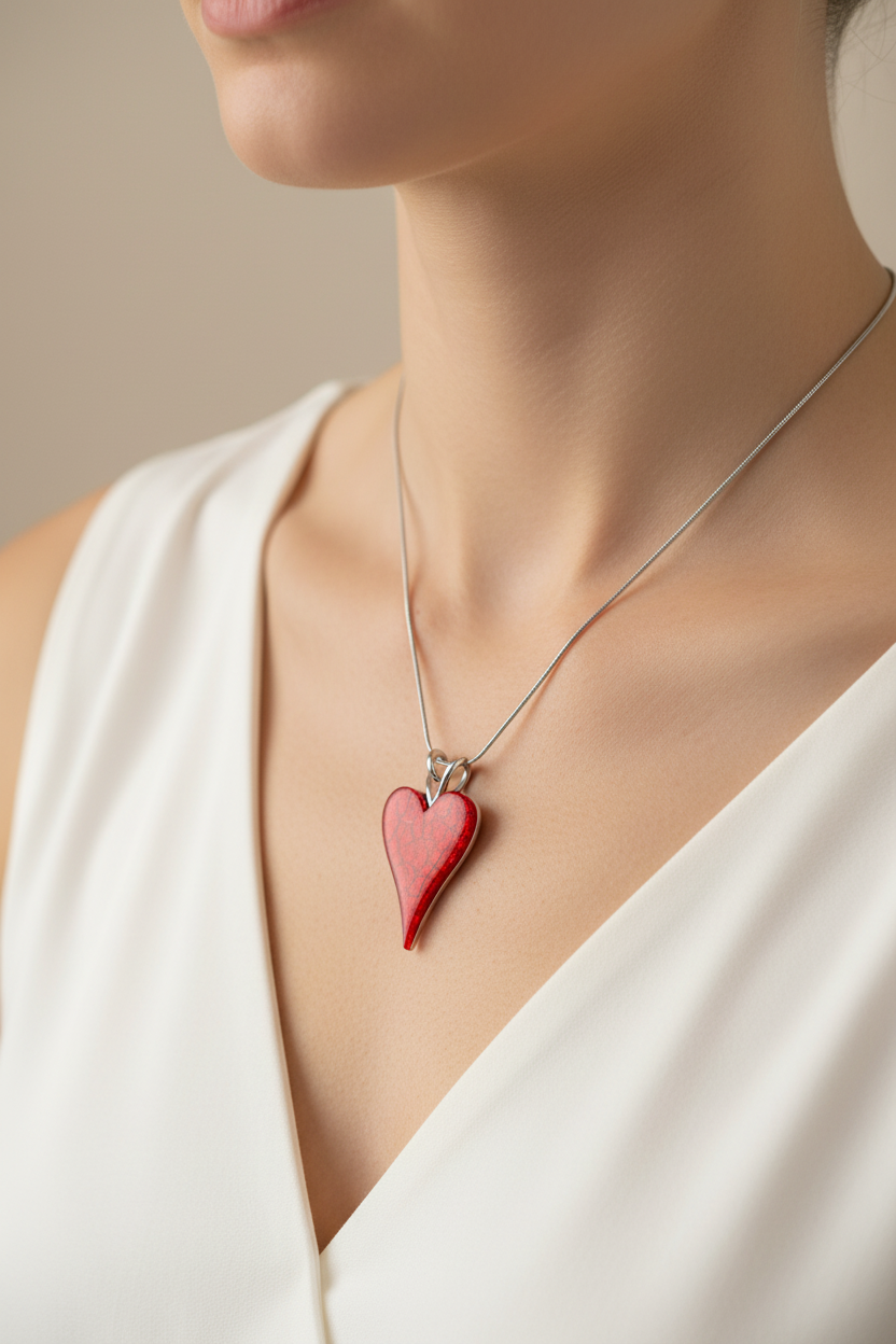 Miss Milly Scarlet Red Heart Necklace - Model Close-Up