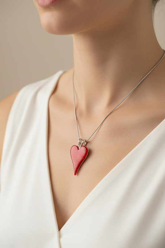 Miss Milly Scarlet Red Heart Necklace - Model Close-Up