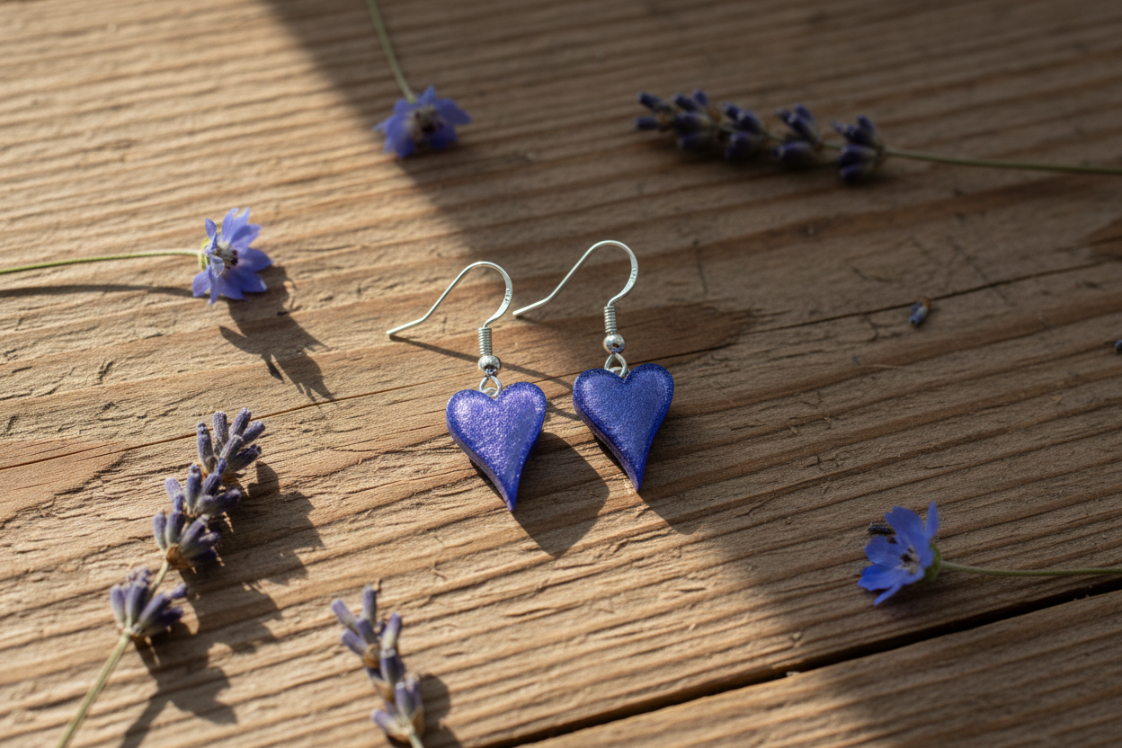 Miss Milly Soft Blue Heart Earrings - Rustic Scene