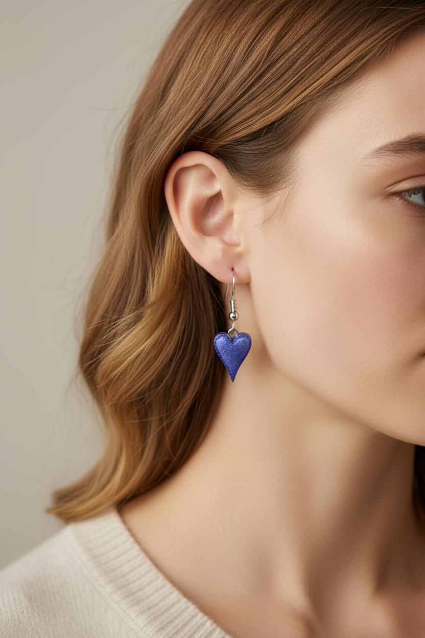 Miss Milly Soft Blue Heart Earrings - Worn on Model