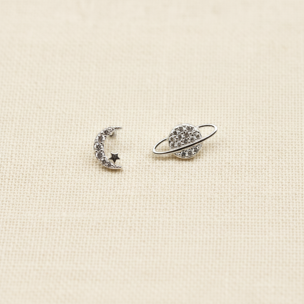 Moon and Saturn Stud Earrings from pixi daisy