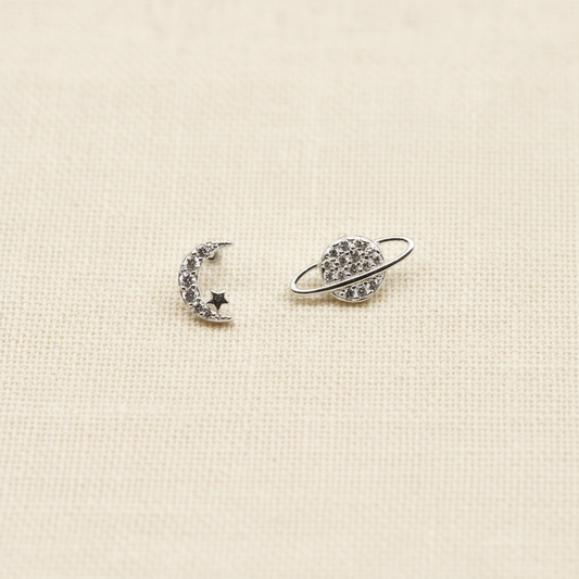 Moon and Saturn Stud Earrings from pixi daisy
