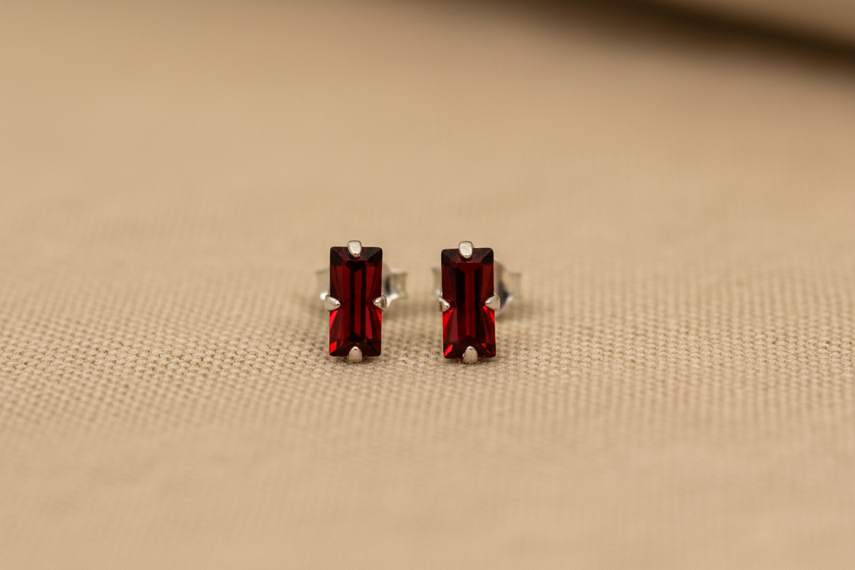 Oblong Deep Red Crystal Studs from Pixi Daisy