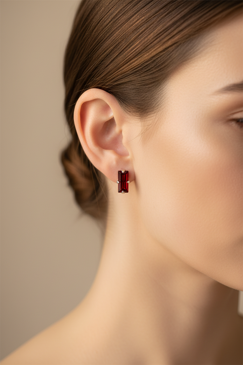 Oblong Deep Red Crystal Studs from pixi daisy