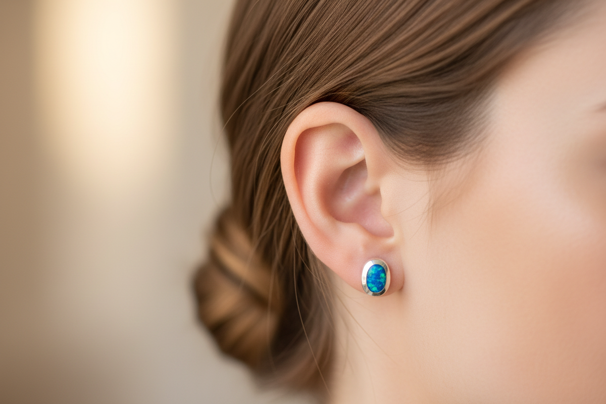 Oval Blue Opal Earrings from Pixi Daisy