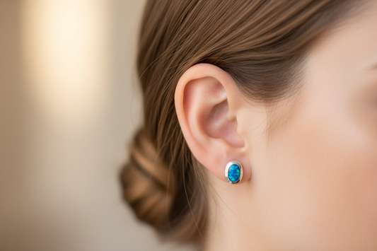 Oval Blue Opal Earrings from Pixi Daisy