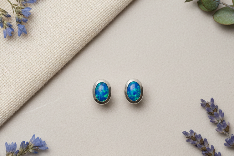 Oval Blue Opal Earrings from Pixi Daisy