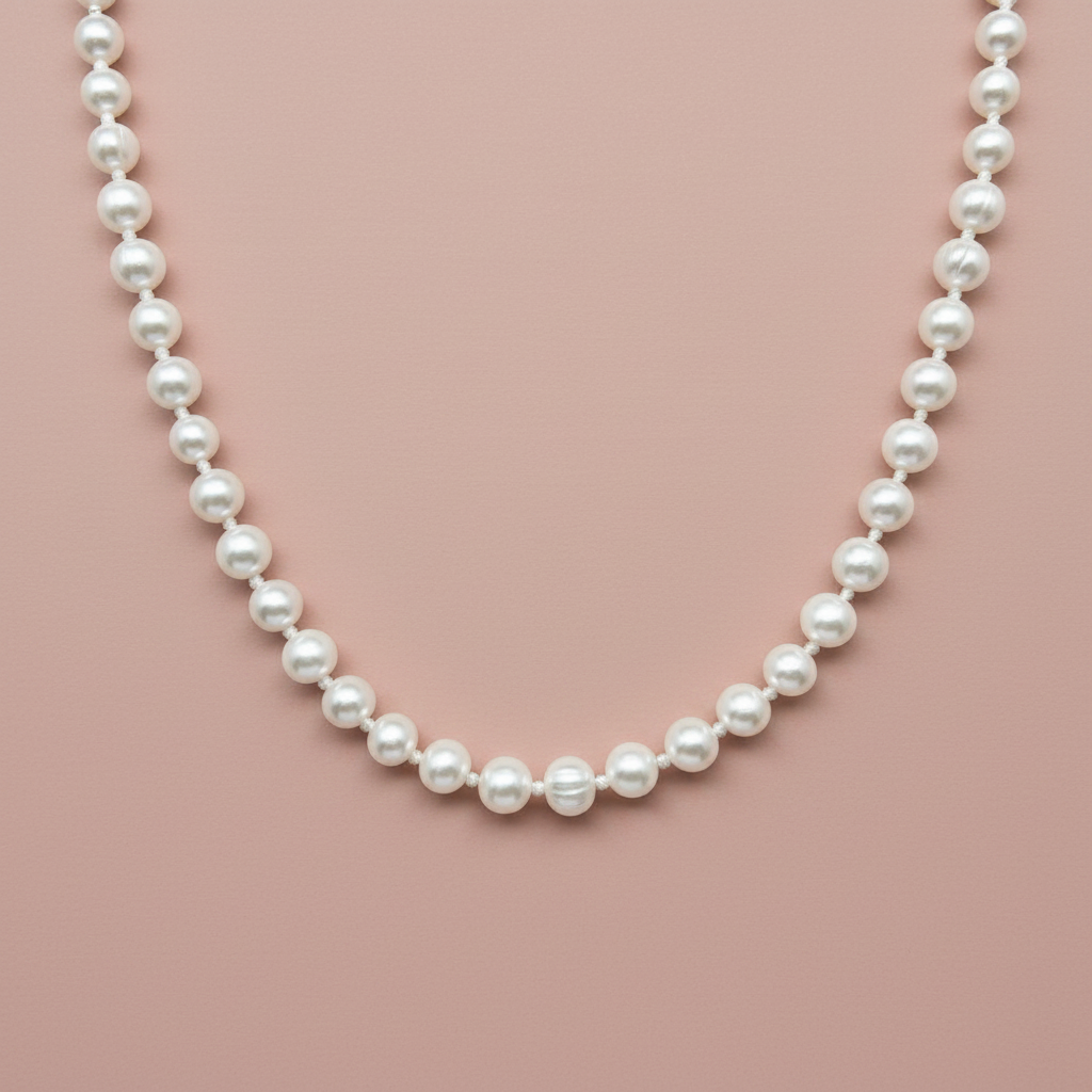 Pearl Necklace on Dusty Rose Background