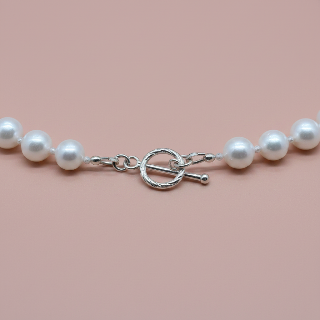 Pearl Necklace Toggle Clasp Detail - Dusty Rose