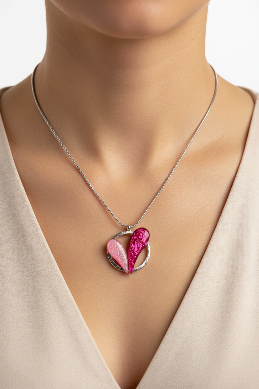 Miss Milly Necklace with pink teardrop-shaped pendants from Pixi Daisy