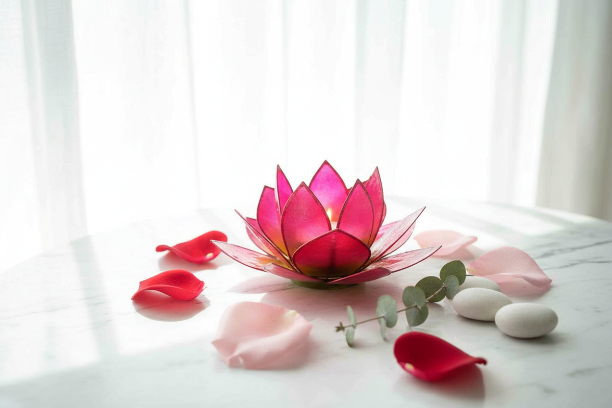 Red Green Lotus Flower tea light holder from Pixi Daisy