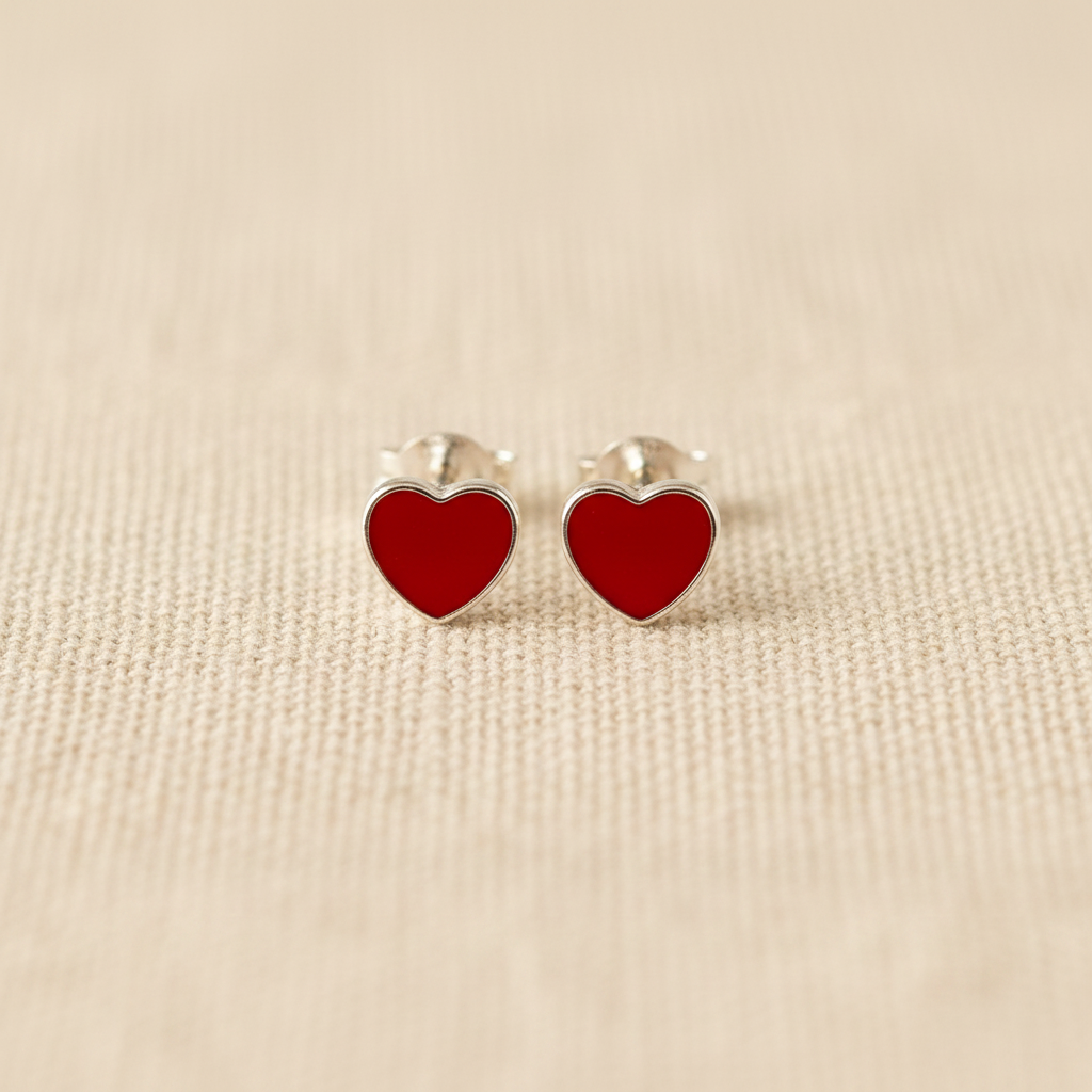 Red Enamel Heart Stud Earrings from pixi daisy