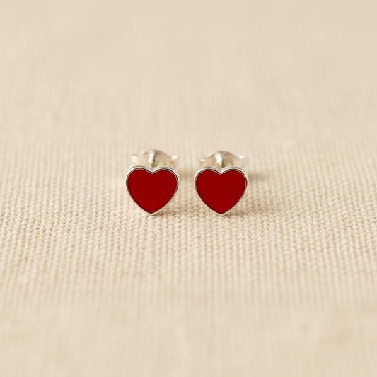 Red Enamel Heart Stud Earrings from pixi daisy