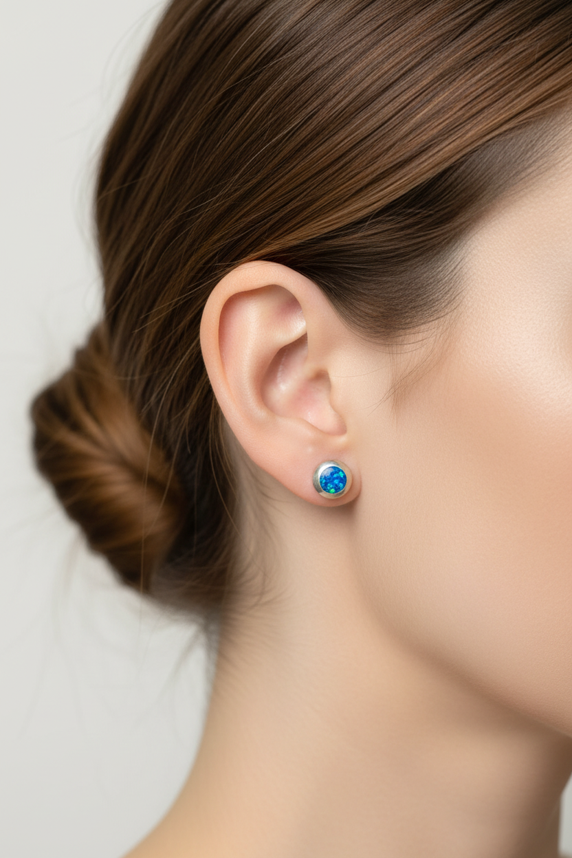 Round Blue Opal Stud Earrings from pixi daisy
