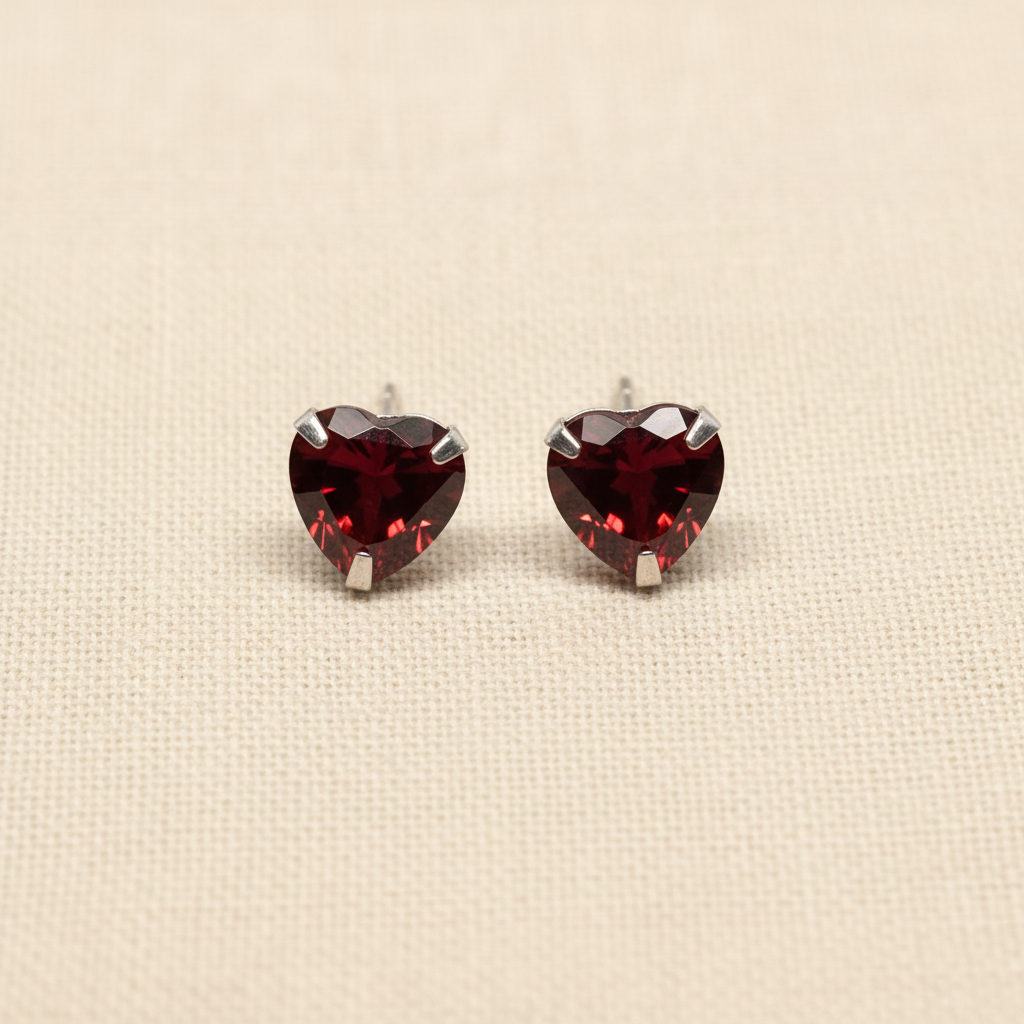 Ruby Red Crystal Heart Stud Earrings from pixi daisy