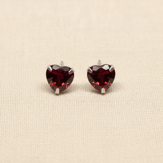 Ruby Red Crystal Heart Stud Earrings from pixi daisy