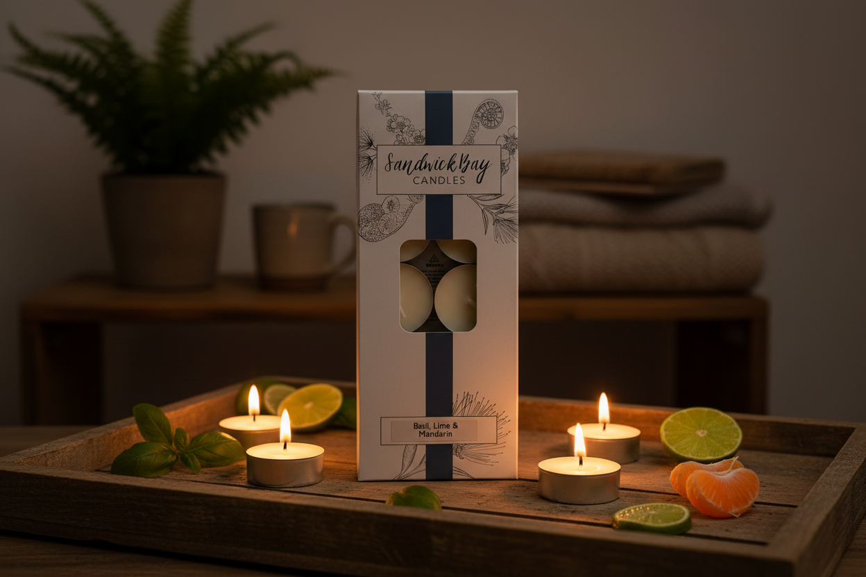 Sandwick Bay Basil, Lime & Mandarin Tea Lights from Pixi Daisy
