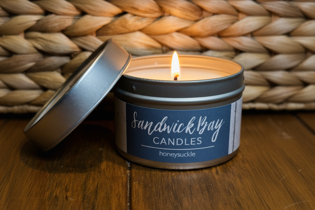 Sandwick Bay Honeysuckle Tin Candle from Pixi Daisy