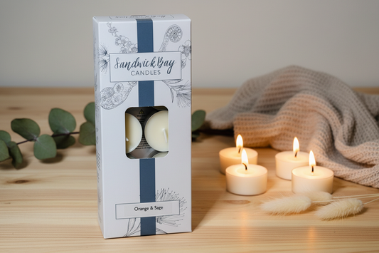 Sandwick Bay Orange & Sage Tea Lights Lifestyle Image