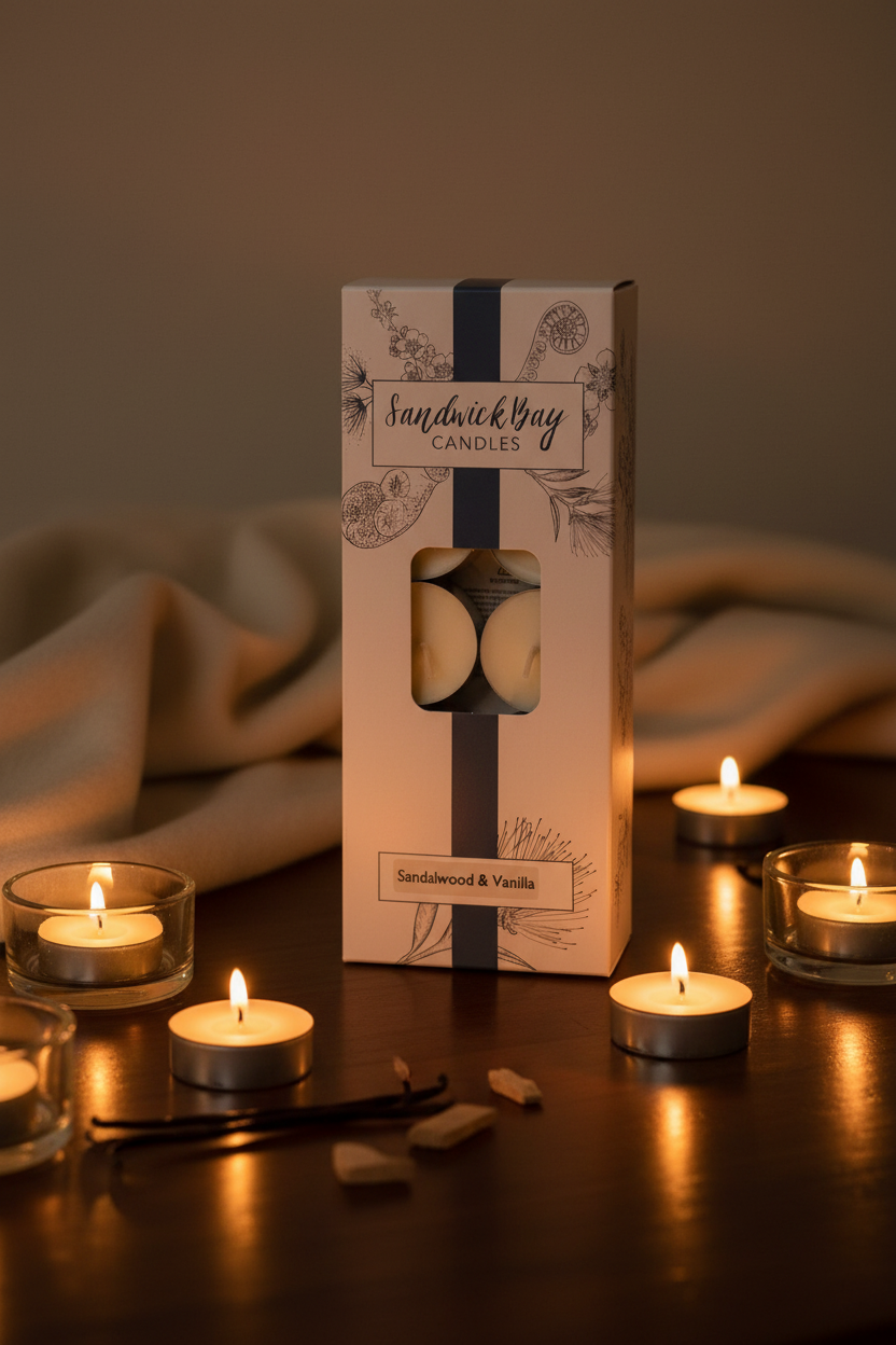 Sandwick Bay Sandalwood & Vanilla Tea Lights from Pixi Daisy