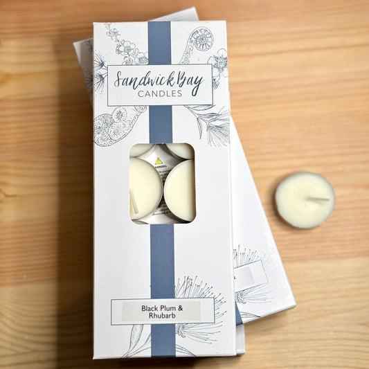 Black Plum & Rhubarb Tea Light Candles from Pixi Daisy