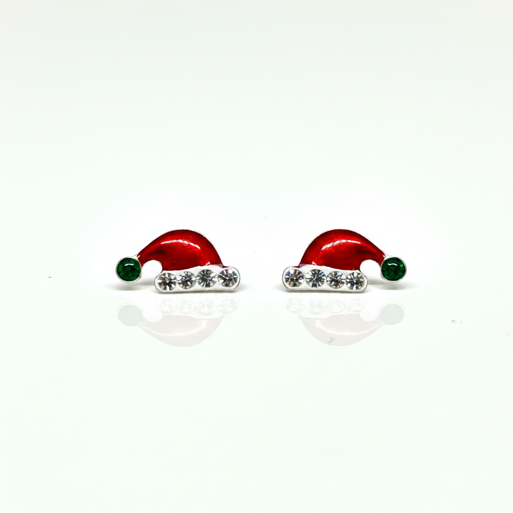 Santa Hat Sterling Silver Crystal Ear Studs from Pixi Daisy
