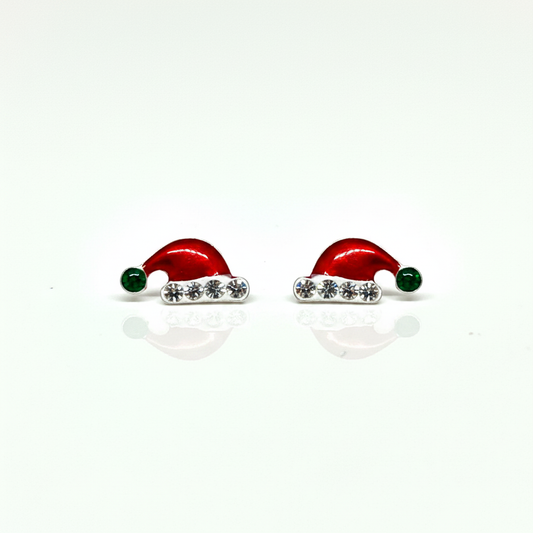 Santa Hat Sterling Silver Crystal Ear Studs from Pixi Daisy