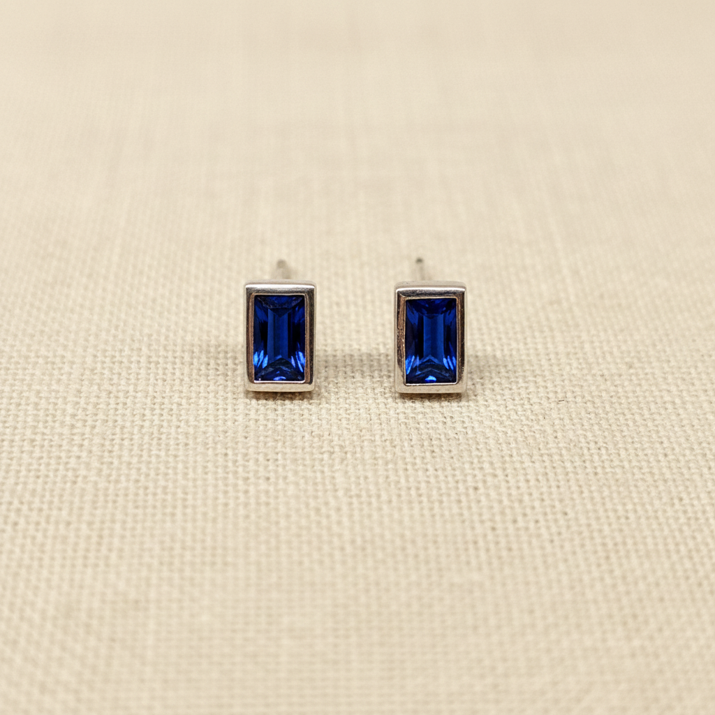 Sapphire Blue Baguette Crystal Stud Earrings from pixi daisy