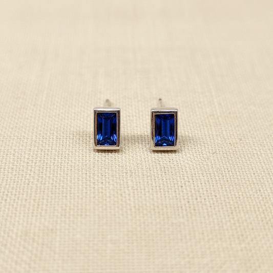 Sapphire Blue Baguette Crystal Stud Earrings from pixi daisy