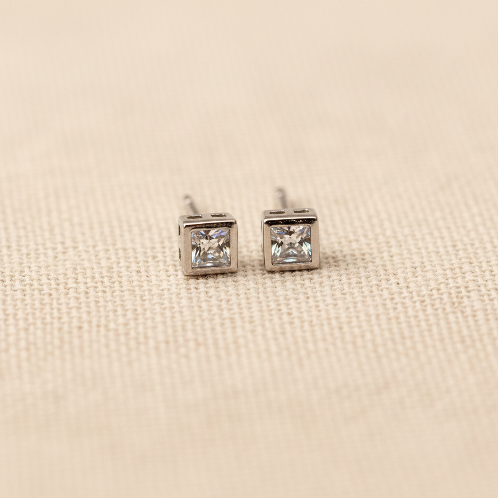 Square Bezel CZ Stud Earrings from pixi daisy